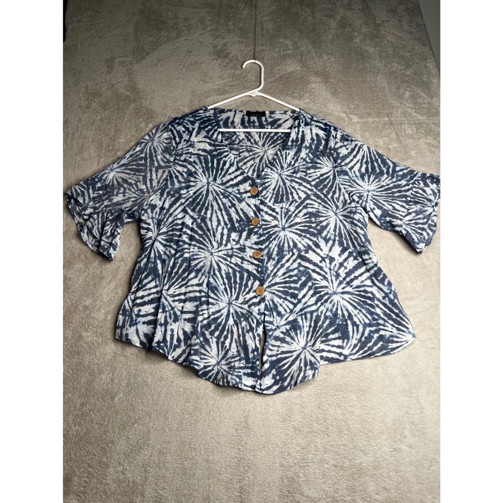 ALYX Women's Button Front V-Neck Blouse Tie Dye Print Boxy Cropped Relaxed Fit